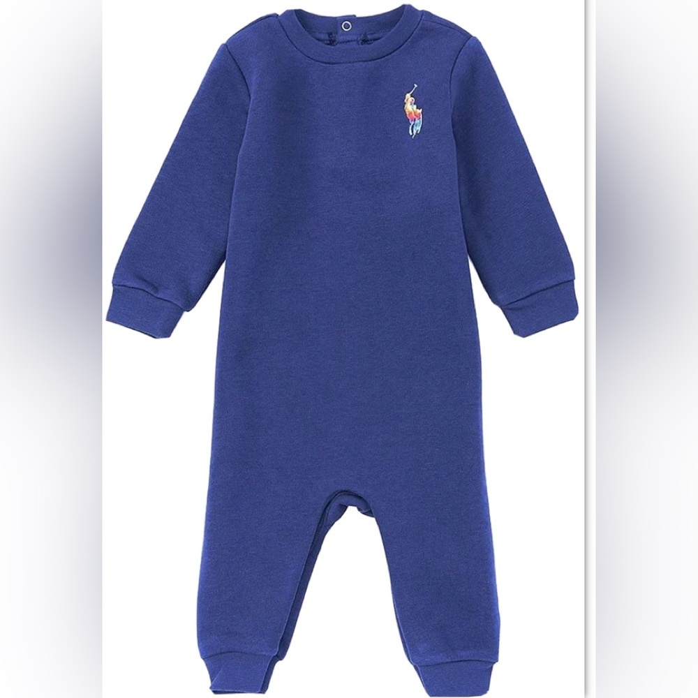 Polo Ralph Lauren Baby Boy French Terry Overall Romper Multicolor Logo Snap back